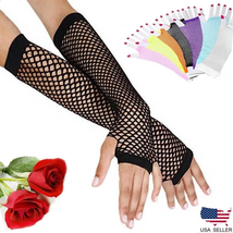 Neon Tone Long Fishnet Fingerless Elbow Sleeves Gloves Punk Costume 80s Style - $4.84+