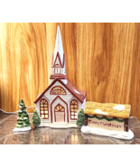 1991 Lemax Dickensvale Village Set 3 Porcelain Church Merry Christmas Tr... - $658.58 MXN