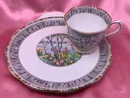 Royal Albert Silver Birch Tea Cup &amp; Plate Snack Set 1957-1997 DISCONTINUED 403E - £25.92 GBP