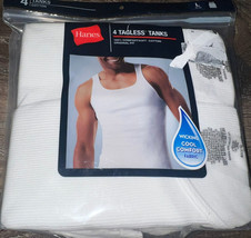 Hanes ~ Men&#39;s 4-Pack T-Shirts Tanks Undershirts White 100% Cotton ~ L - £16.44 GBP