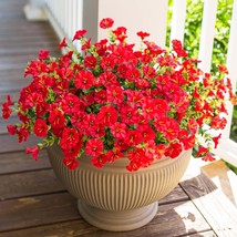 Artificial Flowers Plants For Outdoors Spring Decoration, 12 Bundles Red Fake - £27.81 GBP