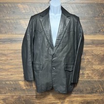 Vintage Scully Jacket Mens 42 Black Leather 2 Button Western Blazer Sport Coat - $76.90