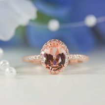 1.50Ct Oval Cut Halo Diamond Morganite Engagement Ring Band 14k Rose Gold Finish - £62.92 GBP