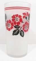 Libbey Frosted Drinking Glass Red &amp; Black Foliage 5.25&quot; Tall Vintage - £23.59 GBP
