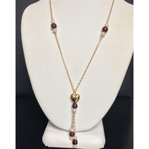 ELEGANT 14KT YELLOW GOLD GARNET &amp; PEARL NECKLACE SKY - £301.94 GBP