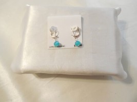 Department Store 1-1/8&quot; Silver Tone Aqua Dangle Drop Lever Back Earrings... - $10.55