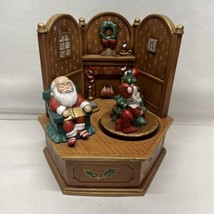 Vtg 1983 Christmas Scioto Music Box Ceramic Santa Sleeping In Chair Elves Tree - $29.65