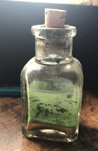 Antique Glass Bottle w/ Cork Vintage Oil w Gold Bronze Powder Frame Repair - $11.88