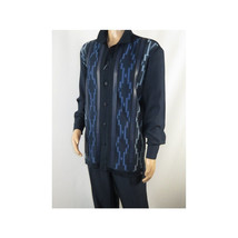 Men Silversilk 2pc Fancy walking leisure suit Italian woven knits 4407 Navy Blue image 9