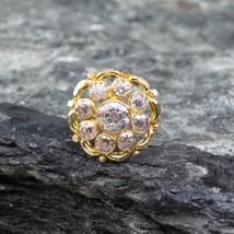 Indien Mignon Rond Style Fleur 14K Véritable Or Nez Clou Cz Bague Push Broche - £42.57 GBP