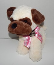 Hugfun Puppy Love Bulldog Dog Plush Cream Brown Pink Ribbon 12&quot; Stuffed Animal - £19.97 GBP