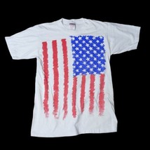 Vintage 90s Wild Oats American Flag Single Stitch White T-Shirt L Oneita Power-T - £24.49 GBP