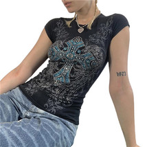 Water Diamond T-shirt Y2K Aesthetic Fairy Garbage Cross Wing Pattern T-s... - £11.03 GBP+