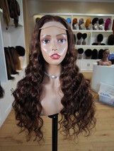 Curly brown color #4 human hair lace front wig/transparent lace brown cu... - $329.00+