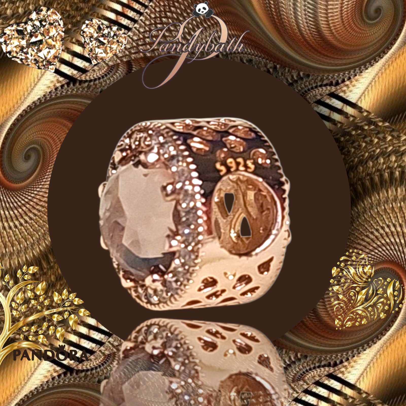 Pandora Rose Gold Radiant Hearts Charm Brown Bead Charm US SELLER Item image 6