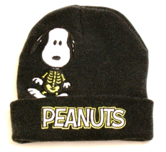 Bioworld Black Peanuts Snoopy Skeleton Halloween Beanie Cap Men&#39;s One Size NWT - £32.14 GBP