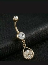 2.Ct Round Simulated Diamond  Dangle Belly Button Ring 14K Yellow Gold Plated - £72.00 GBP