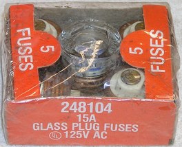 5 Pack Master Electrician 248104 15 Amp Glass Plug Fuses - Buss W15 Equi... - $7.99