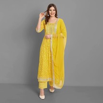 Kurti Women Indian Pakistani Yellow Anarkali Pant Dupatta Gown Bollywood Suit - $41.93