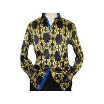 Men Oscar Banks Turkey Shirt Satin Singer Performer 6268-07 Black Gold Floral image 7