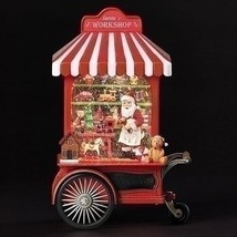 10.75&quot;H LIGHTED SWIRL TOYSHOP CART WITH SANTA &amp; TOYS - $128.65