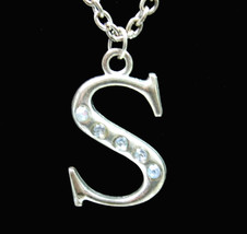 The LETTER S NECKLACE Vintage Initial PENDANT w/ RHINESTONES  Silvertone... - £11.95 GBP