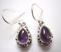 Dainty Small Amethyst 925 Sterling Silver Earrings w/ Double Rope Style Accents - £10.78 GBP