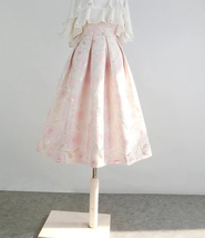 Light Pink Pleated Midi Skirt Outfit Women Custom Plus Size Flower Midi Skirts image 3