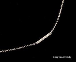 CZ by Celesti Silver Cubic Zirconia Small Column Bar Pendant Chain Necklace - £7.50 GBP
