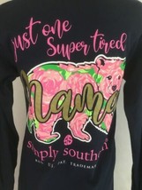 Simply Southern NWT Navy Just One  Super Tired Mama Bear Ladies Small Lo... - $20.57