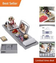 Elegant Waterproof Bamboo Bathtub Tray with Adjustable Sides &amp; Spa Essen... - $84.10