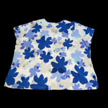 Buttersoft Blue White Flower Floral Plus Sz 4XL Scrub Shirt Top Nurse Ve... - £16.01 GBP
