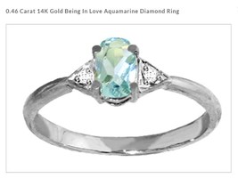 Solid 14K White Gold Oval Aquamarine Diamond Ring Sz 5.5   - £184.25 GBP