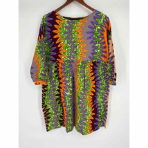 Yevu Smock Dress Sz S Multicolor Print Ghana West Africa Oversized 3/4 S... - £78.15 GBP