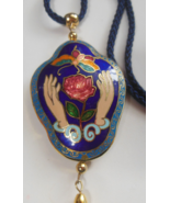Vintage Enamel Double Cloisonne Pendant Tassel Necklace Hands, Rose, But... - £28.13 GBP