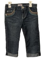 Jolt Girls Capri Denim Jeans Size 12 Blue Cuffed Embroidered Stud Pockets - £14.60 GBP
