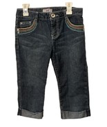 Jolt Girls Capri Denim Jeans Size 12 Blue Cuffed Embroidered Stud Pockets - £14.63 GBP