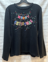 Merry Christmas women black sweater colorful letters lights sequins M Me... - $15.58