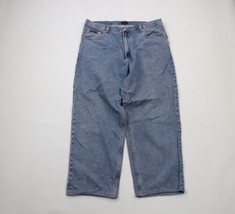 Vtg Tommy Hilfiger Mens 38x28 Distressed Spell Out Loose Baggy Wide Leg Jeans - £69.55 GBP
