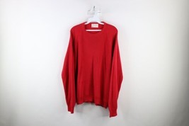 Vintage 70s Streetwear Mens XL Faded Blank Cotton Ribbed Knit Sweater Red USA - £46.74 GBP