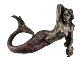 The Bare Sea Goddess Lounging Mermaid Bronze Finish Statue - $376.00