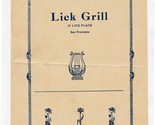 Lick Grill Menu Lick Place San Francisco California 1934 - $57.42
