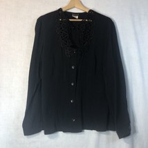 Fredrick&#39;s of Hollywood Size 2x Black w Black Trim Button Up Blouse Acetate - £31.64 GBP