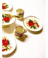 Dollhouse Poinsettia Christmas Rose Dessert Set By Barb cer150 Miniature - $37.55