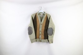 Vtg 40s 50s Rockabilly Mens M Thrashed Wool Suede Leather Cardigan Sweater USA - £103.47 GBP