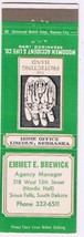 Matchbook Cover Emmet E Brewick Insurance Woodmen Accd Sioux Falls South... - $0.68