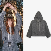 THE KOOPLES Womens Large Soft Grey Hoody Sweatshirt White Leather - $29.69