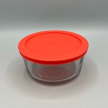 Pyrex 7201 4 Cup 1 Qt Glass Round Storage Bowl Clear with Red Plastic Lid - £7.77 GBP