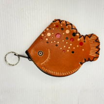 ADORABLE FAUX LEATHER ORANGE PVC FISH COIN PURSE WITH ZIPPER &amp; KEY RING - £6.12 GBP