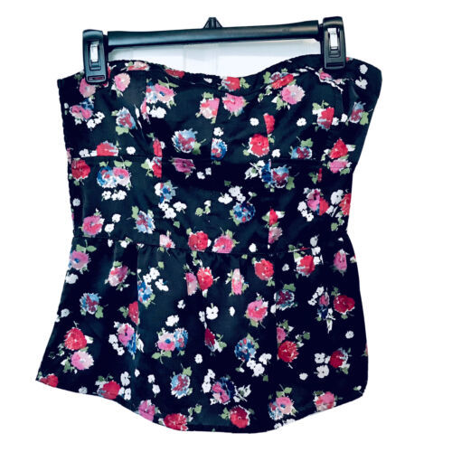American Eagle Outfitters Womens M Black Floral Bandeau Peplum Smocked Z... - $9.95